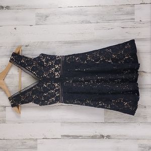 Francesca's Xander black lace over beige lining fit & flare vneck dress Size XXS